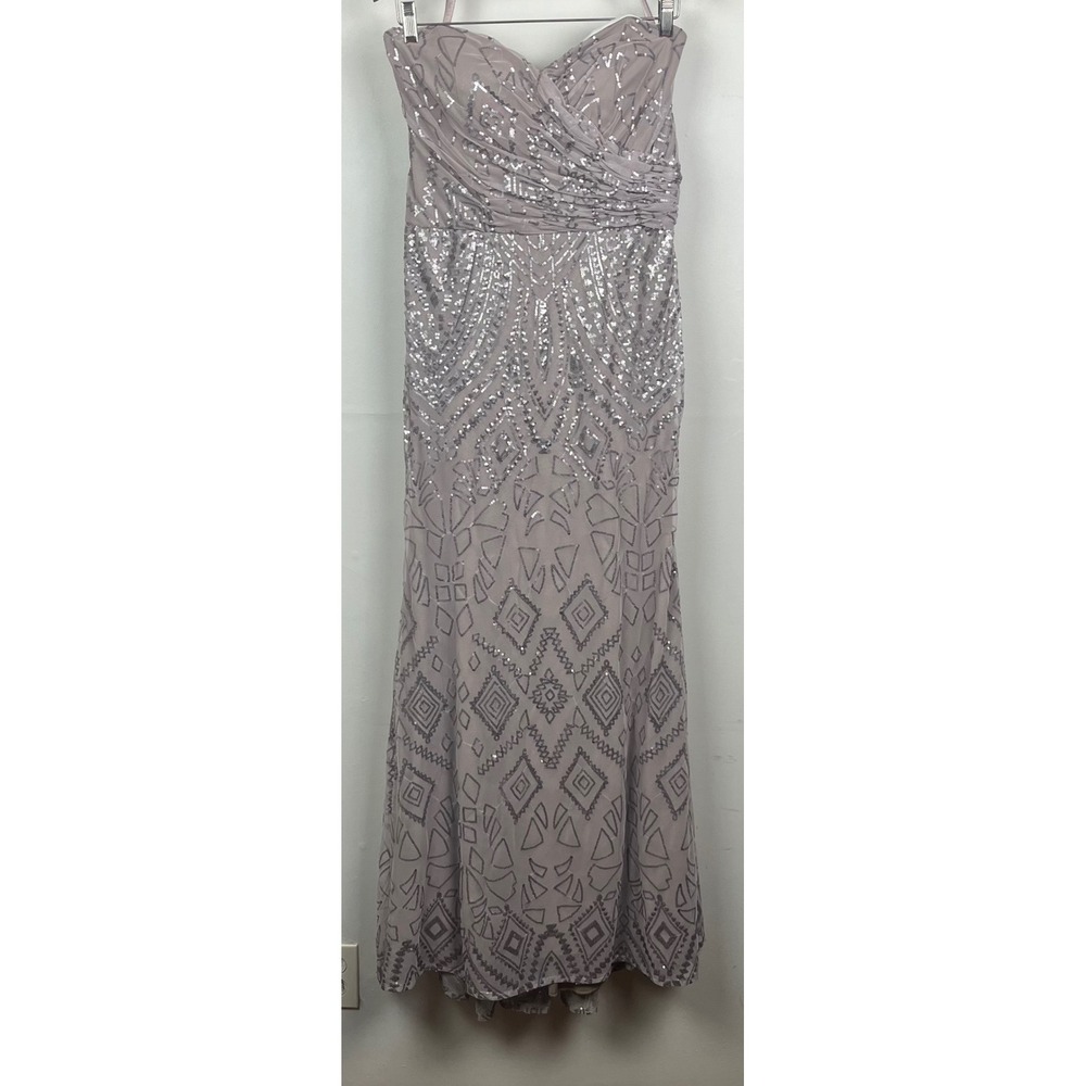 Mori Lee Madeline Gardner Sequin Geometric Strapless Formal Gown Taupe Mauve